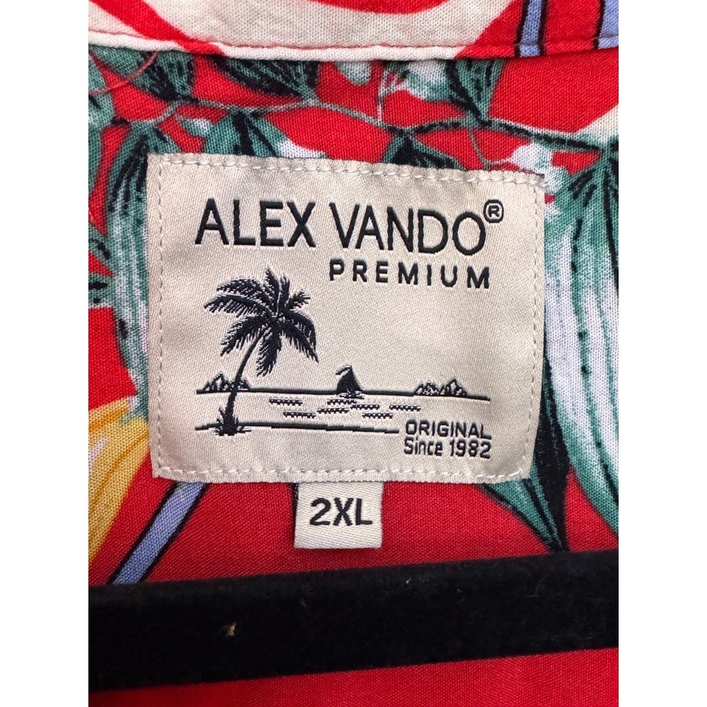 Alex Vando Premium Mens 2XL Red Tropical Floral Palm Leaf Short Sleeve Shirt - Picture 6 of 7